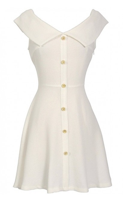 Boucle Sailor Collar Dress in Ivory